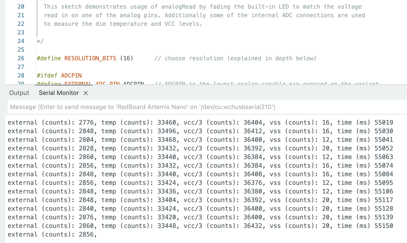 Serial monitor output / echo behavior