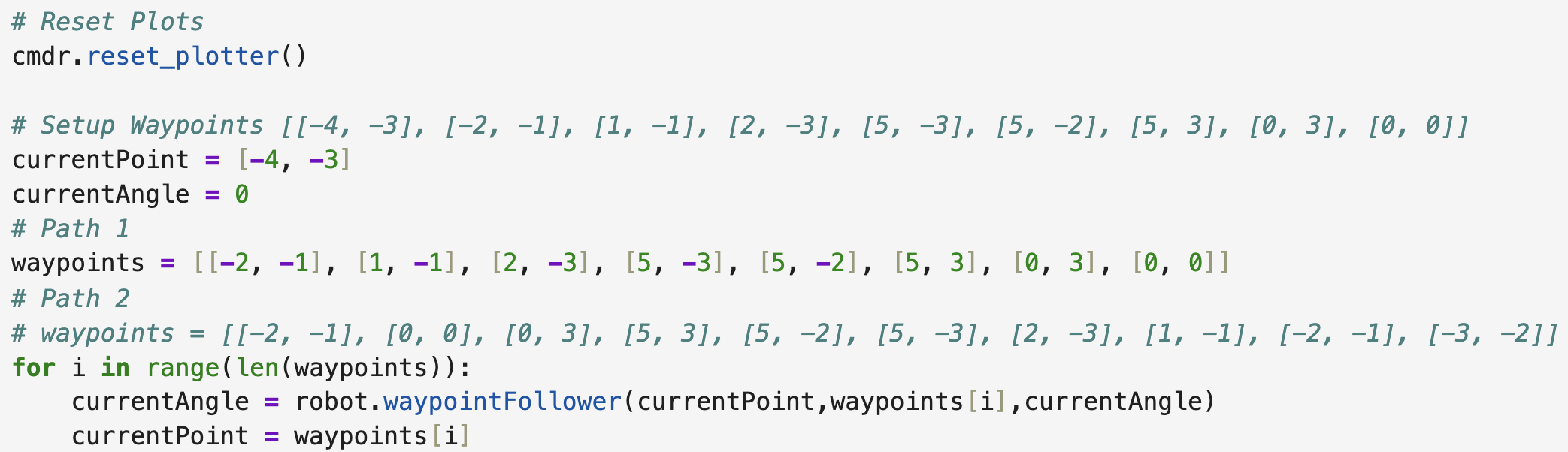 Python control loop for waypoint navigation