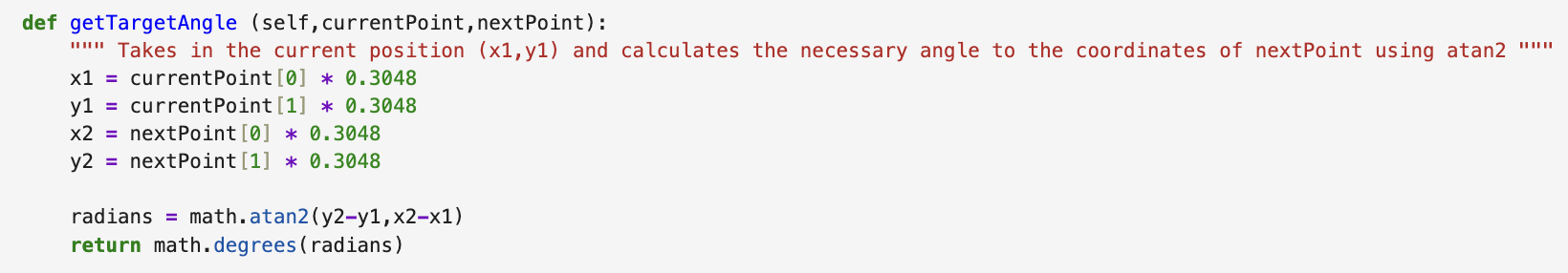Python target angle calculation