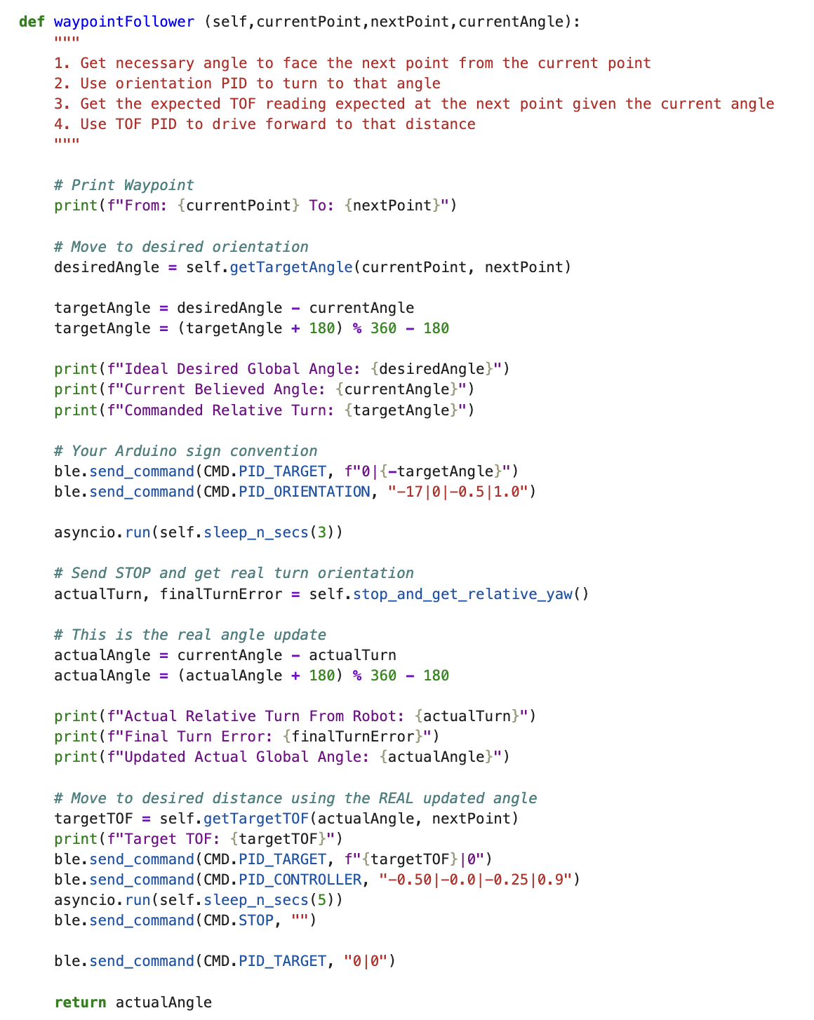 Python waypointFollower function