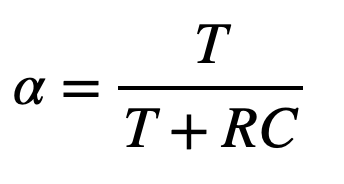 Low-pass filter alpha equation