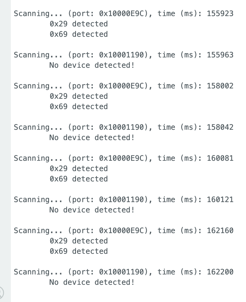 Artemis I2C scan output