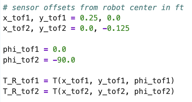 Sensor offsets on robot frame